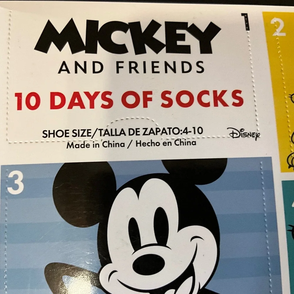 Disney Mickey‎ and Friends 10 Days of Socks Shoe Size 4-10 Gift Box Set